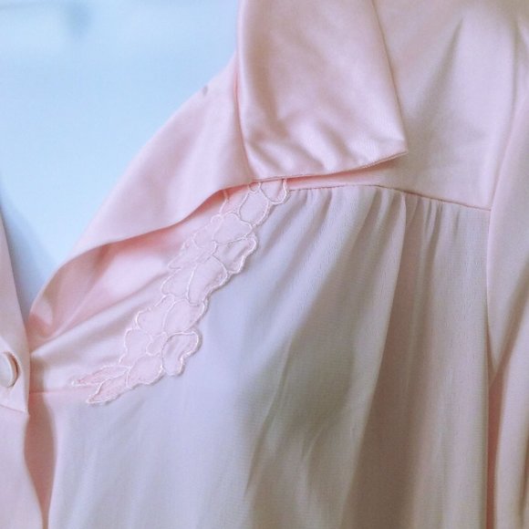 Vintage 90s Vanity Fair Dressing Gown Robe -M Pocket Collar Floral LS Nylon Pink - Picture 7 of 11